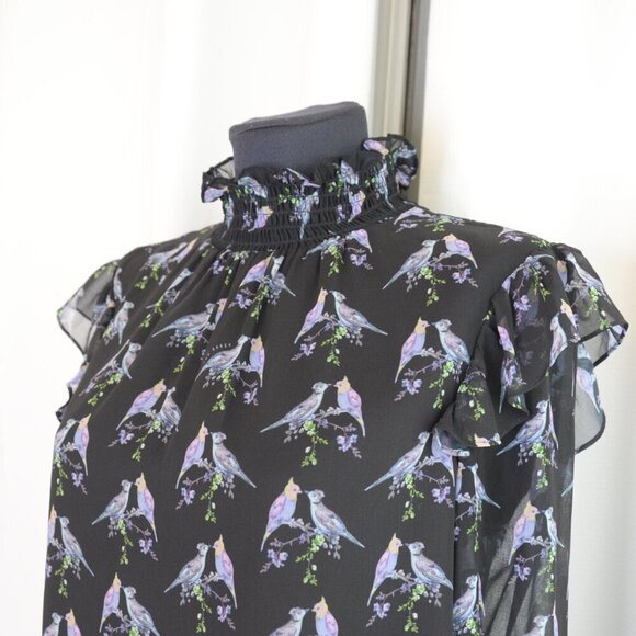 Ted Baker Zabrina Lovebirds Ruffle Blouse Sz S - Picture 6 of 11